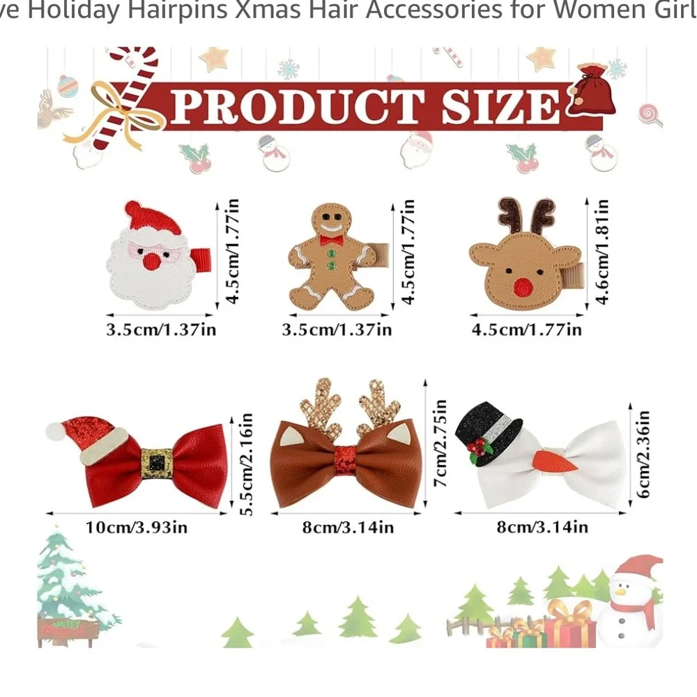 9pcs Christmas Hair Clips Christmas Hat Antlers Cute Santa Gingerbread Reindeer